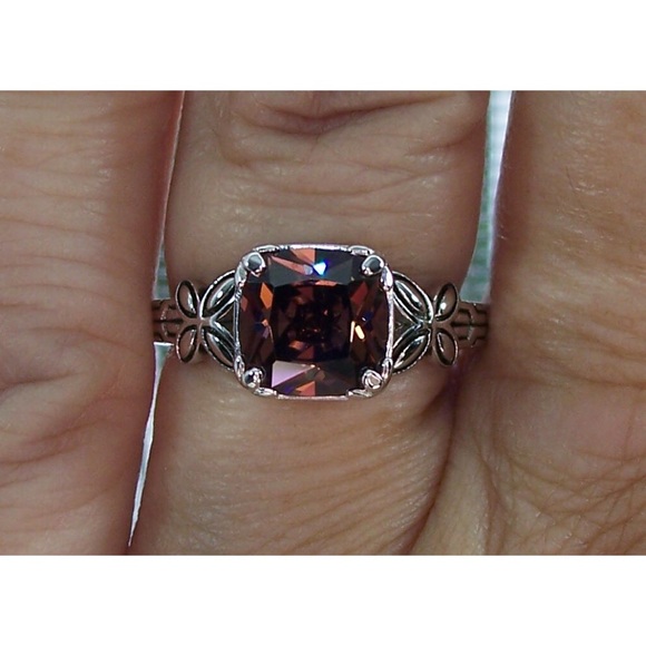 925 STERLING SILVER Chocolate Cubic Zirconia With Butterfly Sides Ring - Picture 10 of 16